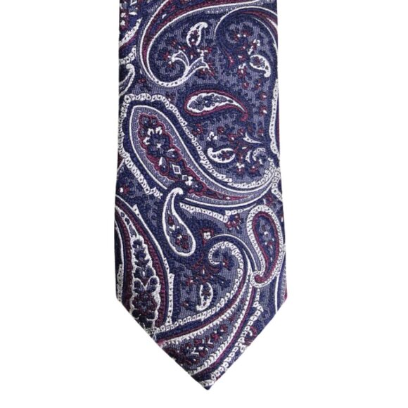 Perry Ellis Premium Men's Tie 100% Silk - Navy, Burgundy, Grey and White Paisley - Picture 1 of 6
